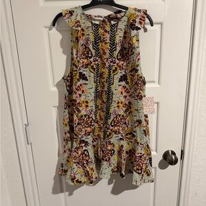 Free People Floral Mini Dress in Mint, Yellow, Pink and Black